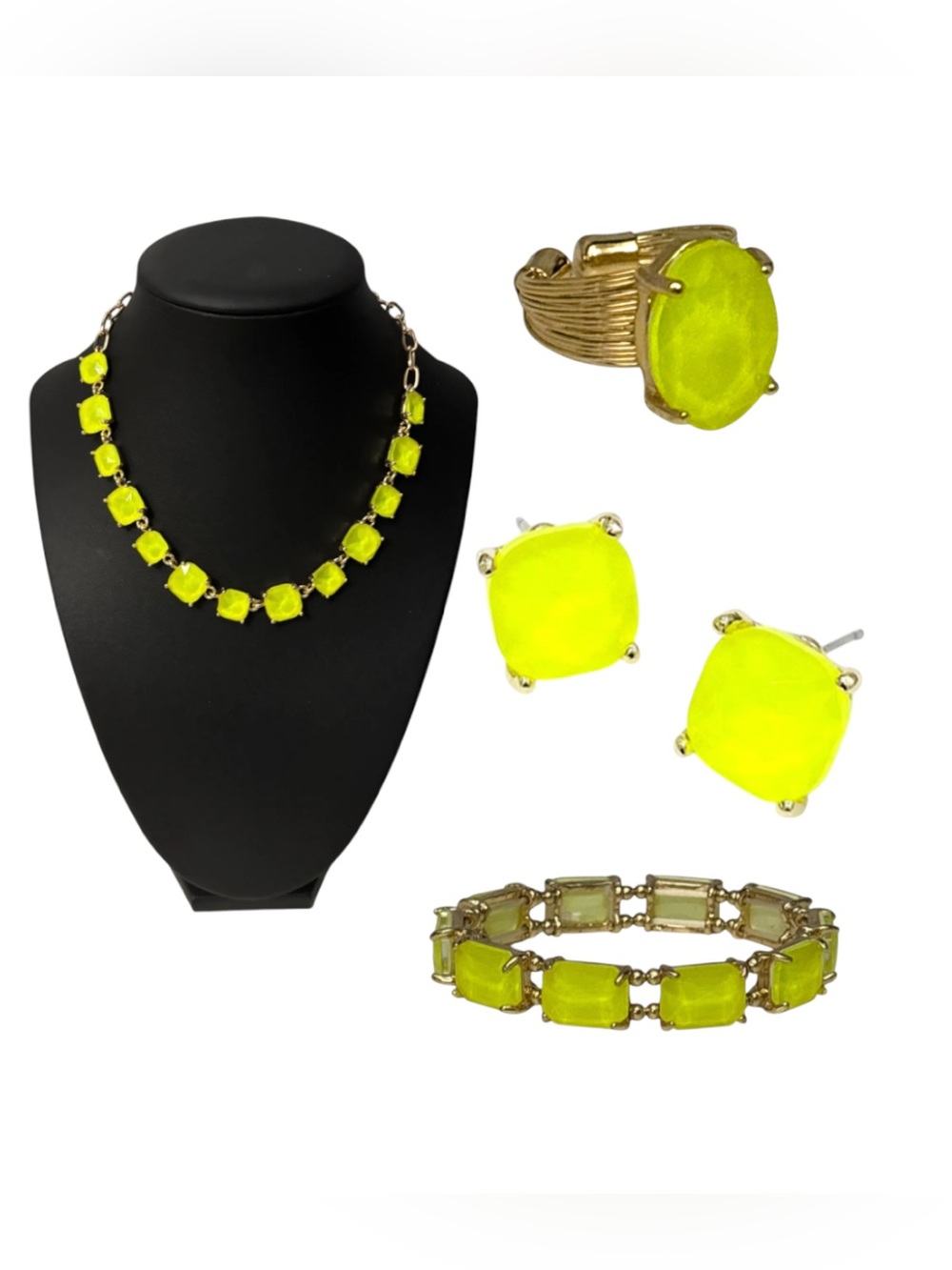 4 Pc Bundle Neon Yellow Glass Jewelry